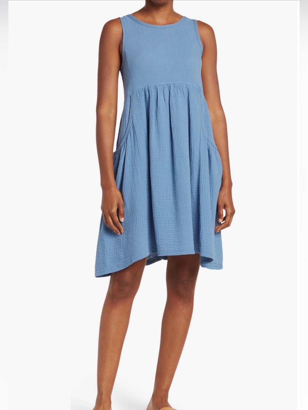 StitchDrop Mykonos Crinkle Tank Dress in Blue Sail, Size Small